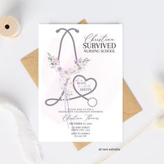 this is an image of a nursing card with flowers in the shape of a heart