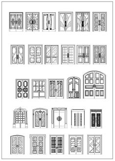 various types of doors and windows are shown in this drawing, which shows the different sizes