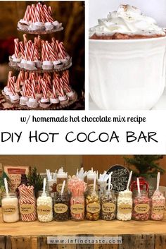 homemade hot chocolate mix recipe for diy hot cocoa bar with candy canes and marshmallows