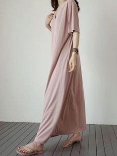 Sku CY-!29404 Material >70%Cotton Style Loose , Plus Size Occasion Casual , Vacation , Simple Seasons Summer Type Maxi Dresses Color PINK,GRAY Size S,M,L,XL Size chart: Please consult the size chart we provide for this item's measurements to help you decide which size to buy. Please note: There may be 1-3cm differ due to manual measurement. INCH Bust Shoulder Length S 34.65 13.39 49.61 M 36.22 13.78 50.39 L 37.80 14.17 50.79 XL 39.37 14.57 51.18 Spring Pink Solid Color Dress, Pink Non-stretch Dresses, Non-stretch Pink Dresses, Pink V-neck Solid Color Dress, Pink Solid Color Maxi Dress For Summer, Pink Solid Color Summer Maxi Dress, Pink Solid Color Summer Dress, Pink V-neck Maxi Dress Solid Color, Casual Long Sleeve Pink Maxi Dress