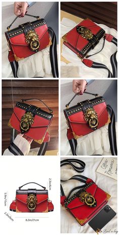 Bird in Bag – Square Crossbody Bag – Luxurious PU Leather Design – Bird in Bag Red Rectangular Satchel With Metal Hardware, Red Satchel Shoulder Bag With Metal Hardware, Red Crossbody Bag With Metal Hardware, Square Crossbody Bag, Red Details, Bird In Bag, Bag Bag, Square Bag, Leather Design