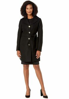 MICHAEL Michael Kors WOOL BLEND BELTED COAT Brand: Michael Michael Kors Color: Black Material: Wool, Polyester, Other fibers; Lining: Polyester. Condition: New Details: Exude chic sophistication with the wool-blend MICHAEL Michael Kors® Wrap Belted Wool Coat. The coat features a detachable tie belt and wide notched-lapel collar for timeless layering. Long sleeves and a button-down front closure. Hand pockets at the sides. Finished with a smooth interior lining. Straight hemline with a back vent. Belted Wool Coat, Womens Black Coat, Wrap Belt, Belted Coat, Large Fashion, Black Wool, Wool Coat, Vest Jacket, Wool Blend