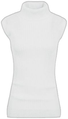 White Stretch Crew Neck Sweater Vest, High Stretch Ribbed Sleeveless Top, Sleeveless Ribbed Stretch Tops, White Sleeveless Tank Top With Ribbed Neckline, White Stretch Ribbed Vest, High Neck Stretch Knit Tank Top, Stretch Knit High Neck Tank Top, Fitted Crew Neck Vest, White Fitted Crew Neck Sweater Vest