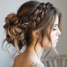 Updo With Side Pieces, Braids And Curls Wedding Hair, Pretty Hairstyles Updos, Indian Updo Hairstyles Weddings, Wedding Hairdo For Medium Hair, Bridesmaid Hair Messy Updo, Cute Braided Hairstyles Updo, Wedding Hairstyles Loose Updo, Boho Bridal Hair Half Up Braids