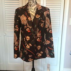 Navy/Floral Mandarin Flair Blazer Sz. 8 By Insight Brand New With Tags. Fast, Discounted Shipping From A Smoke Free Home. Floral Print Fall Office Blazer, Spring Office Blazer With Floral Print, Floral Print Long Sleeve Blazer For Office, Spring Floral Print Blazer For Work, Chic Floral Print Outerwear For Office, Chic Floral Print Office Outerwear, Floral Print Long Sleeve Blazer For Work, Casual Long Sleeve Floral Print Blazer, Printed Blazer For Workwear In Fall