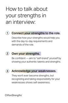 a poster with the words how to talk about your strength in an interview on it