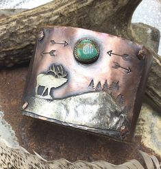 Wandering Elk cuff bracelet by Weathered Soul jewelry made to | Etsy Handmade Artisan Jewelry For Outdoor, Outdoor Artisan Handmade Jewelry, Handmade Rustic Jewelry For Outdoor, Bugling Elk, Hunting Crafts, Sundance Style, Western Life, Raw Quartz, Gorgeous Leather