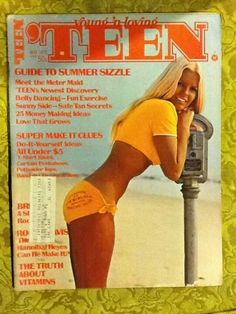 the cover of teen magazine with a woman in yellow panties leaning on a parking meter