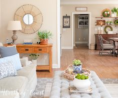 the living room is clean and ready for us to use as a dining room area