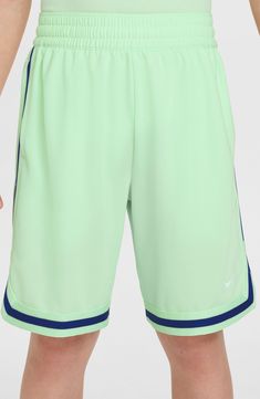 Ready to play in any activity, these lined athletic shorts wick away sweat and sport handy pockets to hold your young athlete's gametime essentials. 7 1/2" inseam; 20" leg opening; 10 1/2" front rise; 12 1/2" back rise (size medium) Elastic/drawstring waist Front slant pockets; side-seam zip pocket Lined Dri-FIT moisture-wicking technology 100% polyester Machine wash, dry flat Imported Young Athletes, Nike Kids, Ready To Play, Athletic Shorts, Drawstring Waist, Dri Fit, Moisture Wicking, To Play, Zip Pockets