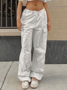 ⚡️Buy Drawstring Y2K Baggy Cargo Pants White L under $32.00 in Cargo Pants Online. Style: Casual/Street/Hip Pop/Punk/Y2K. Fabric Content: Polyester. Fit Type: Loose fit. : Sits to a stretch waist with drawstring tie detail, shaped to a super relaxed silhouette, features cargo pockets patched design, with button embellished and drawstring detail at cuffs.. ✓Free Shipping on all orders over US$69. Y2k Baggy Cargo Pants, Y2k Fabric, Drawstring Detail, Baggy Cargo Pants, Pants White, Y2k Baggy, Patch Design, Pop Punk, Womens Size Chart