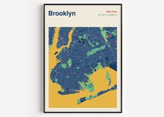 a framed map of brooklyn, new york