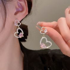 Pink Crystal Heart Earrings Elevate your look with these lovely Pink Crystal Heart Earrings. Adorned with sparkling pink crystals, these earrings are the perfect touch of sweetness for any outfit. Show off your cute side with these adorable and charming earrings. Pink Love Heart, Crystal Heart Earrings, Sweet Earrings, Wedding Earrings Drop, Alloy Earrings, Heart Drop Earrings, Rhinestone Heart, Birthday Jewelry Gift, Body Chain Jewelry