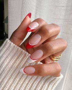 Looking for unique french tip nail design ideas? From simple stripes to elaborate designs, these tips will have you feeling fly in no time.  We've rounded up 43+ fun and unique french tip nail designs to help you get the perfect fun french mani. Red And White Nails, Autumn Nail, French Tip Nail Designs, Easy Nails, White Nail