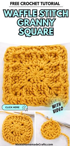 the crochet stitch granny square is shown with instructions for how to knit it