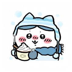 a drawing of a cat holding a bowl of ice cream