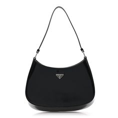 This is an authentic PRADA Spazzolato Cleo Shoulder Bag in Black. This bag is crafted of black calfskin leather. The magnetic closure opens to a black fabric interior with a leather patch pocket. Prada Mini, Fake Designer Bags, Shoulder Bag Black, Replica Handbags, Hermes Bag, Leather Patches, Magnetic Closure, Black Fabric, A Black