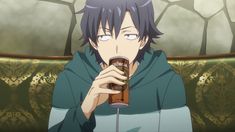 an anime character drinking from a cup