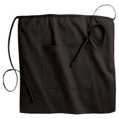 a black apron with a pair of scissors in it's pocket on a white background