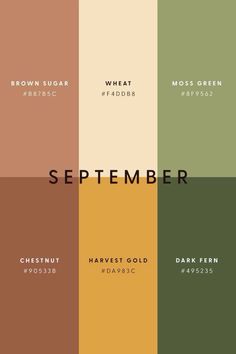 the color scheme for november is shown in shades of brown, green and yellow with black lettering