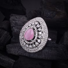 Hey, Welcome to our shop! Indian Wedding Bridal Afghani Pakistani Bollywood Style Cz Stones Studded Pink American Diamond Adjustable Engagement Ring/AD Cocktail Ring/Diamond Ring Wedding Jewelry/CZ Rings / Best Gift For Anniversary/ Birthday/ Engagement.  < 1 DAY ITEM SHIPMENT | 7-8 Days Delivery TIME> About our Jewellery - Classic, Brilliant & Elegant. We deal in all type of Premium Indian Bollywood Jewellery. * AD Jewelry set * Kundan Necklace * Polki Jewellery * Uncut Jewellery * AD Ring * AD Silver Diamond Ring With Stone Setting For Wedding, Silver Diamond Wedding Ring With Stone Setting, Wedding Silver Diamond Ring With Stone Setting, Silver Hand-set Crystal Ring For Wedding, Oval Diamond Ring With Stone Setting For Wedding, Diamond White Rings With Stone Setting For Wedding, Diamond White Ring With Stone Setting For Wedding, Wedding Rings In Diamond White With Stone Setting, Diamond White Wedding Ring With Stone Setting