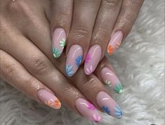 Rainbow Flower Nails, Nail Ideas Vacation, Nail Deisgn, Nails 2023 Acrylic, Spring Nails Aesthetic, Gel Spring Nails, Aesthetic Spring Nails, Makeup 2023, Summer Nail Ideas