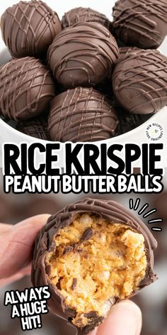 Peanut Butter Balls with Rice Krispies Crunchy Peanut Butter Balls, Rice Crispy Treats Christmas, Peanut Butter Rice Krispie Balls, Peanut Butter Rice Crispy Treats, Peanut Butter Rice Crispies, Chocolate Cheesecake Bites, Peanut Butter Rice Krispies, Winter Snack, Peanut Butter Balls Recipe