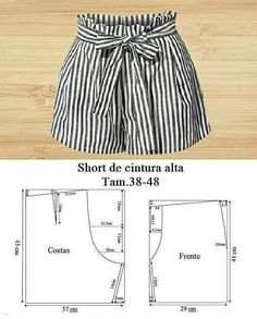 the pattern for shorts is shown in black and white stripes, with a bow at the waist