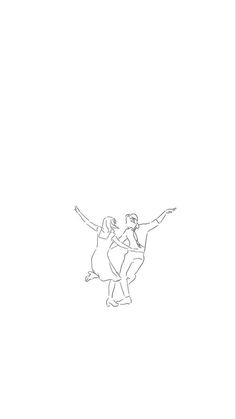 a drawing of two people dancing together on a white background with one holding the other's hand