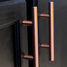 two black and brown doors with handles on them, one has a metal handle that matches the other