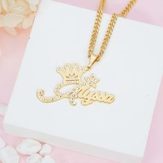 Item: 2023S0027  Material: Copper  Color: Gold  Necklcae Chain Length: 14",16",18",20",22"  Earrings Diameter: 22mm  Process: Gold plated  Recipient: Woman, Mom, Wife, Girl Friend, Children, Family  Product Type: Personalized Jewelry  Gift Type: Set  Occasions: Valentine's Day, Mother's Day, Christmas, Birthday, etc  Jewelry Type: Name Necklace, Name Earrings  Brand: Silviax Jewelry Gold Princess Style Jewelry For Gift, Princess Style Gold Jewelry Gift, Princess Style Gold Jewelry For Gifts, Princess Style Jewelry With Crown Design, Personalized Princess Style Jewelry Gift, Personalized Princess Style Jewelry For Gifts, Princess Crown Jewelry Gift, Gold Birthday Jewelry With Crown Design, Gold Jewelry With Crown Design For Birthday