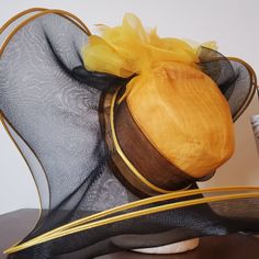 New Design, Large Black/Yellow Ladies Ascot Kentucky Derby Hat Wedding Fascinator Fedora Church Hat W/Feathers Yellow Short Brim Hat For Evening, Elegant Yellow Mini Hat For Royal Ascot, Elegant Yellow Mini Hats For Races, Formal Yellow Hat For Spring, Elegant Yellow Mini Hat For Evening, Yellow Short Brim Fascinator For Church, Yellow Mini Hat With Short Brim For Kentucky Derby, Yellow Mini Hat For Kentucky Derby Evening, Yellow Mini Hats For Spring Evening Events