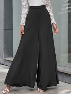 Slant Pockets Zipper Fly Palazzo Pants | EMERY ROSE High Waist Wide Leg Pants, Flowy Pants, Style Noir, Pants Casual, Pantalon Large, Inspiration Mode, Pocket Pants, Trendy Fashion Women, Palazzo Pants