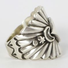 Sterling Silver Ring with Hand-Stamped and Repousse Designs. Ring Size: 10.25 .25” - .875” Band Width Zuni Jewelry, Navajo Rugs, Concho Belt, Navajo Jewelry, Native Jewelry, Pendant Rings, Earring Necklace, Sterling Silver Ring, Hand Stamped