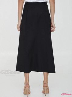 Qteee - Classic High-Waisted Black Printed Midi Skirt Solid Maxi Skirt For Daywear, Solid Color Flared Skirt For Daywear, Black Summer Pencil Skirt, Chic Midi Skirt For Daywear, High Waist Elastic Maxi Skirt, Black Daywear Lined Skirt, Black Lined Skirt For Daywear, Black Maxi Skirt For Daywear, Black Pencil Skirt For Spring