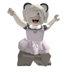 an animated girl with white hair wearing a dress and holding her arms in the air