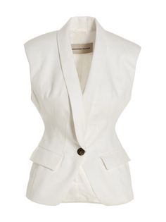 Cotton vest with a button closure, shoulder pads and pockets. Composition: 100% cotton White Waistcoat, Wool Waistcoat, Tweed Vest, Alexandre Vauthier, Couture Designers, Cotton Vest, Outerwear Vest, Vest White, A Button