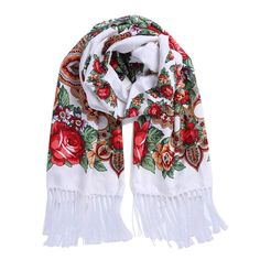 PRICES MAY VARY. Material: cotton. Traditional folk scarf with flower print Size: The length of this rectangular scarf with tassels is 190cm*67cm/75inch * 26.4inch (including tassels ) Lightweight,soft and close to the skin, the manufacturers commitment does not fade, no pilling,Can be used as shawl, scarf, dresses and you can use this over-sized shawl as a picnic blanket during your Fall season activities. You can wrap and cover up in any different ways as you want. Exquisite packaging, giving Bohemian Cotton Scarves With Floral Print, Bohemian Cotton Scarf With Floral Print, White Cotton Scarf As Gift, White Cotton Scarves As Gift, Casual White Shawl Scarf, White Cotton Shawl Scarves, White Cotton Shawl Scarf, Bandana Beach, Russian Scarf