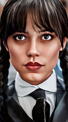 a digital painting of a woman wearing a suit and tie with her hair pulled back