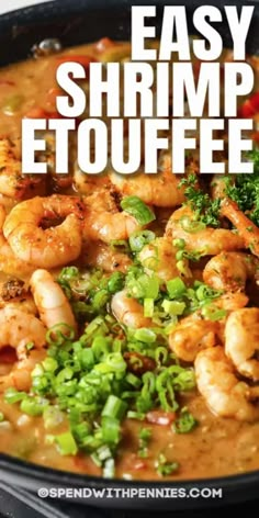 the easy shrimp etouffe is ready to be eaten in the slow cooker