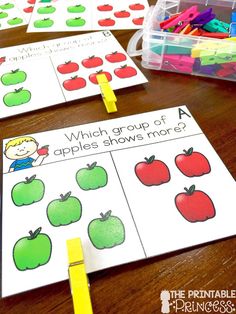 an apple themed activity for kids to practice counting and matching the number of apples in their worksheets