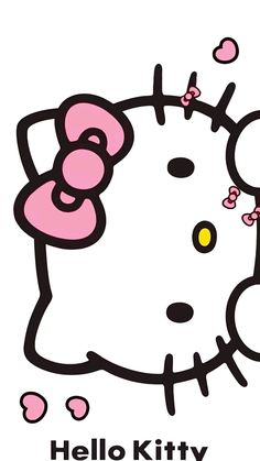 an image of a hello kitty with pink bow on it's head and the words hello kitty