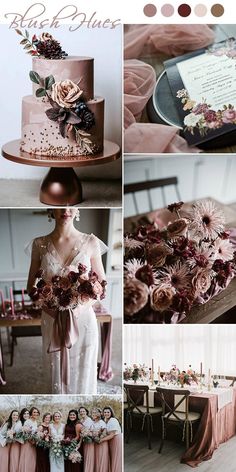 a collage of photos with different wedding colors and flowers on the top, bottom left