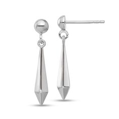 These geometric dangle drop earrings make creating a chic look easy. Hollow 14K white gold Each drop features a sculpted geometric dangle with an arrow-shaped tip Polished round posts; friction backs Modern Diamond-shaped Earrings For Formal Occasions, Modern Diamond-shaped Earrings For Formal Events, Modern Diamond Cut Drop Earrings, Modern Teardrop Diamond Cut Earrings, Modern White Gold Linear Earrings For Formal Occasions, Modern White Gold Long Drop Earrings, Modern Diamond Cut Sterling Silver Earrings, Modern Linear Drop Earrings For Formal Occasions, Modern White Gold Dangle Linear Earrings