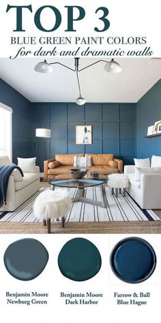 the top 3 blue green paint colors for interior and exterior walls in this living room