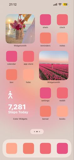 an iphone screen showing the color palettes in different colors and sizes, including pink