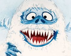 a painting of a white monster with blue teeth