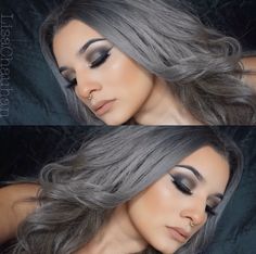 Nails Dark Gray, Charcoal Hair, Grey Hair Color Silver, Gray Hairstyles, Nails Dark, Red Hair Don't Care, Luscious Hair, Chinese Hairstyle, Super Nails