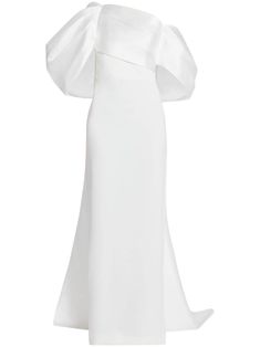 white asymmetric design gathered detailing draped detailing one-shoulder concealed side hook and zip fastening straight hem floor-length Uzun Boy, Draped Gown, Solace London, Gown White, Drape Gowns, Wedding Guest Looks, Versace Outfit, Yoko London, City Dress