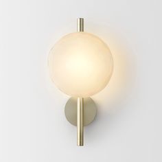 a light that is on the side of a wall mounted fixture with a white glass ball